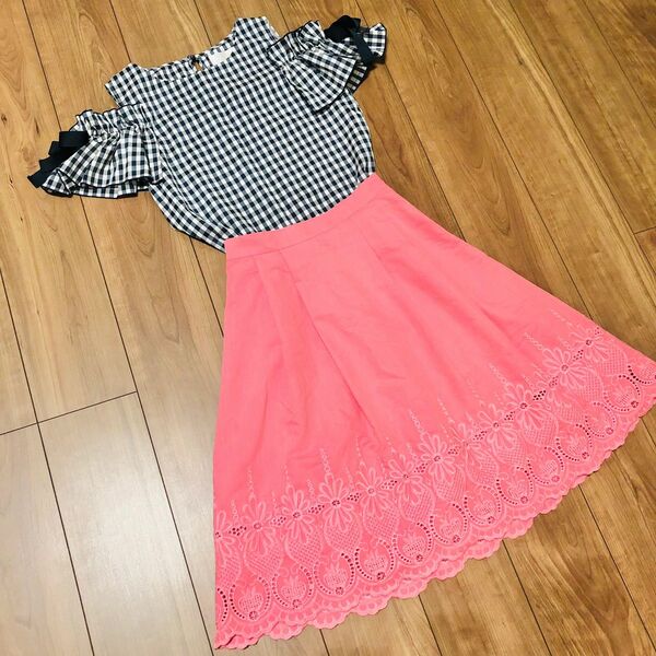 レディース 刺繍 スカート ピンク Mサイズ
