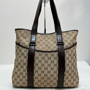 【極美品】GUCCI グッチ トートバッグ GGキャンバス ブラウン A4 ビジネス 肩掛け メンズ レディース 大きめ 大容量ショルダー 