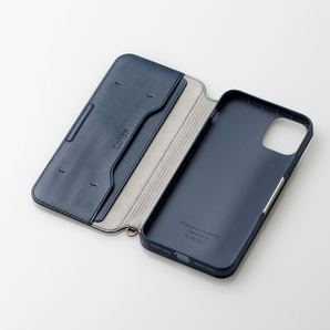 エレコム iPhone 11 Pro Max 手帳型ケース カバー ソフトレザー ネイビー 磁石付 ストラップホール ワイヤレス充電対応 エアクッション 102の画像3