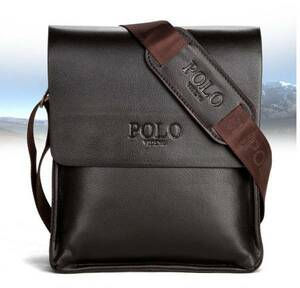 1円～ 新品 メンズ POLO VIDENG ショルダーバッグ ブラウン 茶 縦型 高級PUレザー 大人気 ブランド 多機能 防水 耐久 抗菌 上質 質感 格安