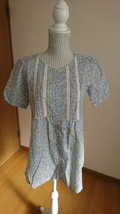 *MAMAIKUKO de paris*ma Mike ko* light blue series total pattern * short sleeves tunic *38*