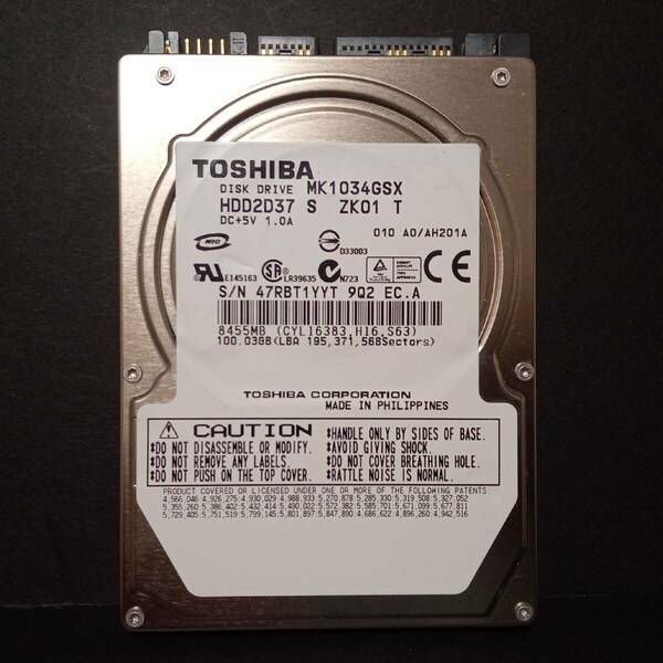 【AIKU-YA】HDD 東芝 100GB 2.5インチ 9.5ミリ厚 ハードディスク