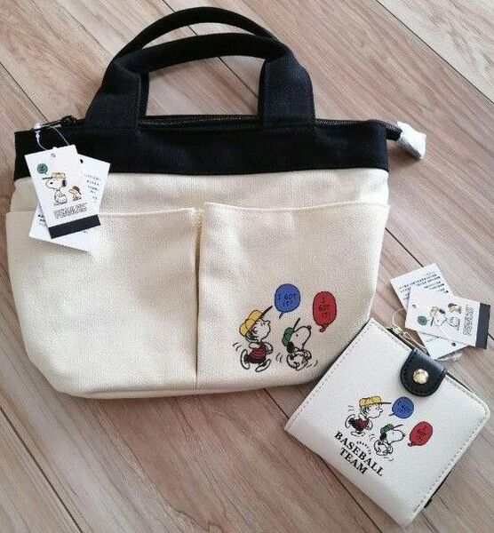 PEANUTS ピーナッツ SNOOPY スヌーピー ライナス ベースボール 野球 ミニトートバッグ 財布