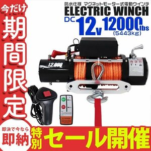 【数量限定セール】電動ウインチ リモコン付き 12V 12000LBS（5443kg）ロープタイプ オフロード車 ジムニー SUV車 電動ウィンチ DC12V