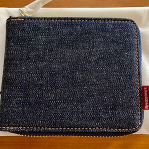 岡山デニム 日本製 ウォレット コンパクトウォレット 二つ折り財布 デニム ラウンドファスナー ミニ財布 未使用