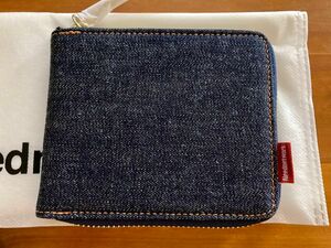 岡山デニム 日本製 ウォレット コンパクトウォレット 二つ折り財布 デニム ラウンドファスナー ミニ財布 未使用