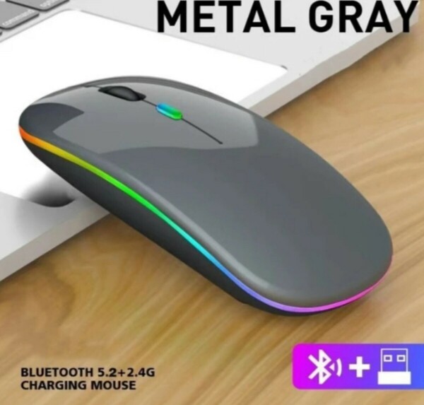 USB充電式 静音 Bluetooth 2.4g usbワイヤレスマウス METAL GRAY 