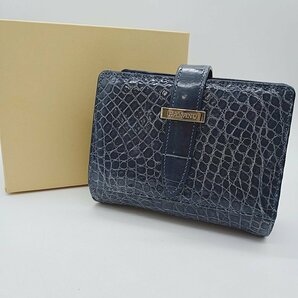 [15A-63-013-1]Hamano ハマノ シャイニークロコダイル 二つ折り財布 ウォレット 濱野皮革工芸 ネイビーの画像1