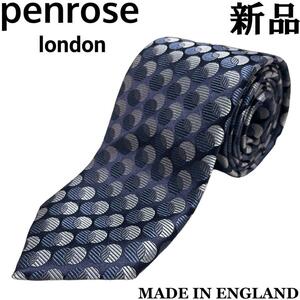 【新品◆英国製】Penrose ペンローズ シルク ネクタイ ネイビー ドット ダークネイビー ネイビー シルバー 濃紺 紺 紫 銀 9