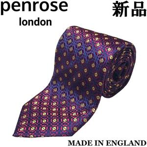 【新品◆英国製◆リッチな光沢感】Penrose ペンローズ シルク ネクタイ ドット ダークレッド ネイビー ゴールド 赤 紺 金 33