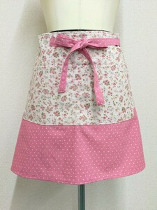 * hand made * Cafe apron apron stylish PINK series possible . small floral print retro dot polka dot original pattern 