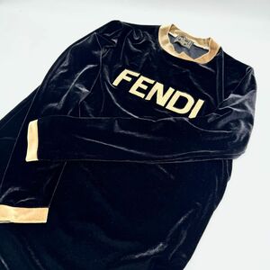 【希少・美品】FENDI フェンディ　ベロア　 長袖　スエード　トップス　ゴールド　ブラック　M