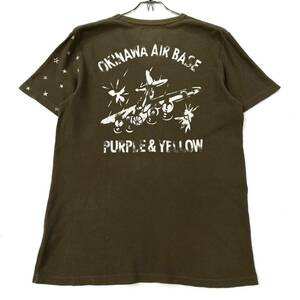 PURPLE&YELLOW(パープルアンドイエロー)半袖Tシャツ Vネック バックプリント メンズXL カーキ系