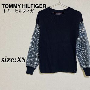 TOMMY HILFIGER トミーヒルフィガー ニット セーター 袖シースルー ネイビー