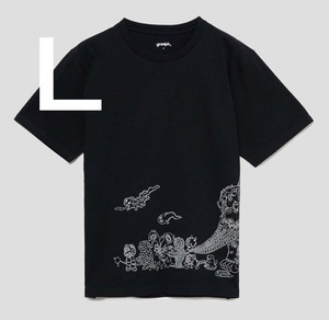 Ｌサイズ【新品】グラニフ　珍奇猫行進　石黒亜矢子　コラボ　Tシャツ　半袖　ブラック　graniph　カットソー　妖怪　寅　パーカー