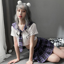 nC032PU 超セクシー 悩殺 セーラー服 制服【トップス・スカート・ショーツ・ネクタイ 4点セット】 ミニスカート コスプレ衣装 ナイトウェア_画像4