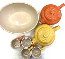 【12338】LE CREUSET ルクルーゼ 5点セット ティーポット スタッキングマグカップ オレンジ/イエロー 深皿 オーブンウェア イエロー_画像1