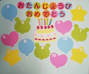 壁面飾り お誕生日表 ケーキ 風船