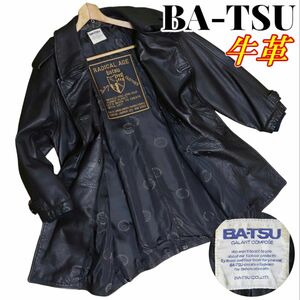 BA-TSU バツ 牛革 カウレザー 裏地総柄 ダブル レザーコート レザージャケット Lサイズ ブラック