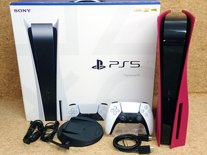 【中古】PlayStation 5 通常版 CFI-1100A01 ディスクドライブ搭載モデル 本体 PS5 SONY 本体カバーコズミックレッド交換(PBA836-1)