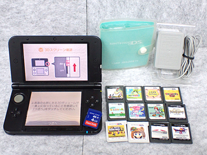 【中古】ニンテンドー3DS LL レッド × ブラック 本体 Nintendo 任天堂 ゲーム機 12本ゲームソフトと充電器付き(PBA202-1)