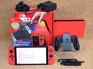 ☆【中古 良品】任天堂 Nintendo Switch 有機ELモデル Joy-Con マリオレッド HEG-S-RAAAA 本体 保護フィルム付き(PZ75-25)