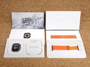 【中古 良品】Apple Watch Ultra Cellularモデル MQFL3J/A 49mm チタニウムケース と オレンジアルパインループ - M(PCA689-1)