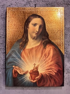 【ecorio/エコリオ】ヴィンテージ　イエス・キリスト肖像画　Sacro Cuore　パネル　イタリア製