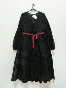 T【ネ4-25】【60サイズ】▲美品タグ付き/axes femme アクシーズファム 花柄総レースガウンワンピース M ブラック/MK361X38