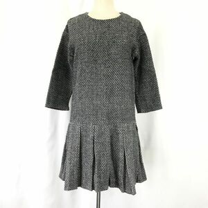 RNロンドン/RN LONDON★ツイード/ひざ丈フレアワンピース【レディースL程度/黒系】バックファスナー/フォーマル/dress◆BH581