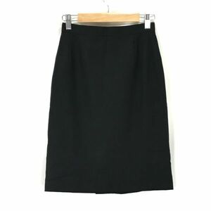 日本製★Lion D'or/リオンドール★裏地キュプラ/高級ウール/膝丈タイトスカート【W62cm/黒/black】Skirts◆BH372