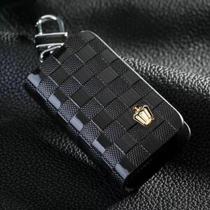  Crown check pattern high quality smart key case key holder original leather kalabina attaching men's lady's key storage love car key ...