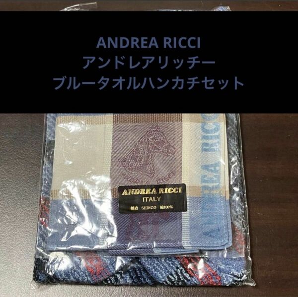 ANDREA RICCI アンドレアリッチー、ブルータオルハンカチセット