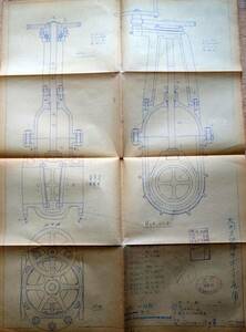 f24030855〇常磐炭鉱納 １２インチ高圧バルブ改造図 大町立坑用 青焼図面 炭鉱機械文献書類図面 炭鉱歴史参考資料 昭和２０年代後半朝鮮