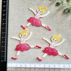刺繍ワッペン 3枚セット バレリーナ 女の子 キュート ピンク ドレス ダンス ballerina アップリケ 入園準備