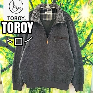 トロイ TOROY ハーフジップ 濃グレー 襟ボア ニットセーター ゴルフ トレーナー プルオーバー レトロ