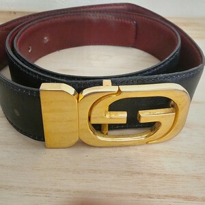 ■n203【1円 GUCCI グッチ レザー ベルト】中古品　クタクタ　 レディース ブラック系　