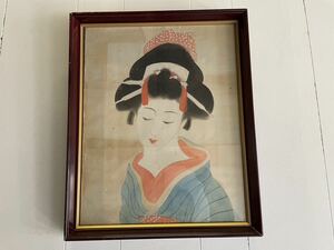  genuine work autograph old Japanese picture beauty picture kimono paper frame picture frame ukiyoe 