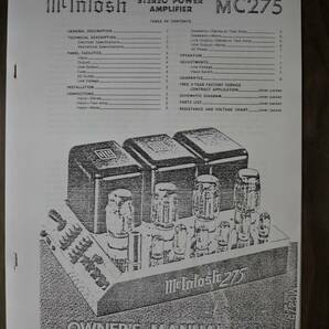 Mcintosh MC275 STEREO POWER PREAMPLIFIER  OWNERS MANUALの画像1