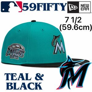 【海外限定】ニューエラ マイアミマーリンズ 59FIFTY ブルー ティール ブラック new era Marlins Teal