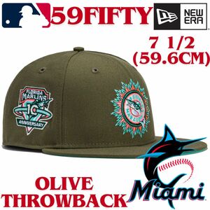 【海外限定】ニューエラ マイアミマーリンズ 59FIFTY オリーブ スローバック new era Miami Marlins