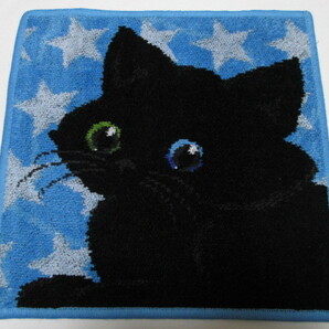 フェイラー 日本未発売 タオルハンカチ 25cm 未使用 ブラックキャット 黒猫 ブルー ハンカチ FEILER feiler