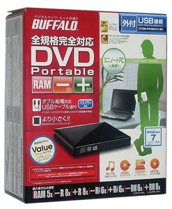 【中古】BUFFALO バッファロー製 ポータブル DVDドライブ DVSM-PN58U2V-BK 元箱あり [管理:3030481]