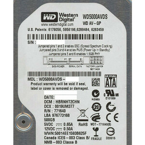 Western Digital製HDD WD5000AVDS 500GB SATA300 [管理:1000014304]