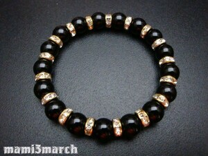  black tourmaline #10mm natural stone bracele Gold long Dell lady's * men's inside surroundings 16