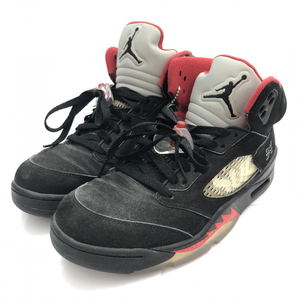 【中古】Supreme×NIKE AIR JORDAN 5 Retro Black サイズ27.5cm 824371-001 シュプリーム ナイキ エアジョーダン[240091349157]