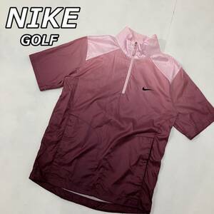 【NIKE GOLF】ナイキ ゴルフ ウェア ナイロン ハーフジップ プルオーバー 半袖シャツ グラデーション ピンク 背面メッシュ 402317-610