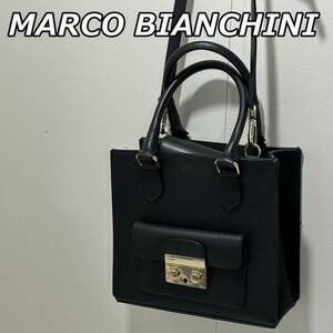 【MARCO BIANCHINI】マルコビアンチーニ イタリア製 2WAY レザー ショルダー ハンドバッグ ボックス スクエア 黒 ブラック