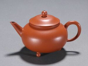 時代物 紫砂彫 素紋老紫砂茶壺 明誌齋銘【仁】中国陶磁器 提梁急須 茶壷 茶道具 置物 蔵出