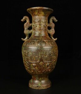 ◆古寳堂◆西周時期 青銅製 獣面紋圓瓶 置物 賞物 極細工 古置物 古擺件 中国古美術 時代物 古董品